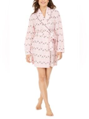 Muk Luks Women’s Fleece Cozy Shortie Robe, Pink Snowman, Large, MSRP $52